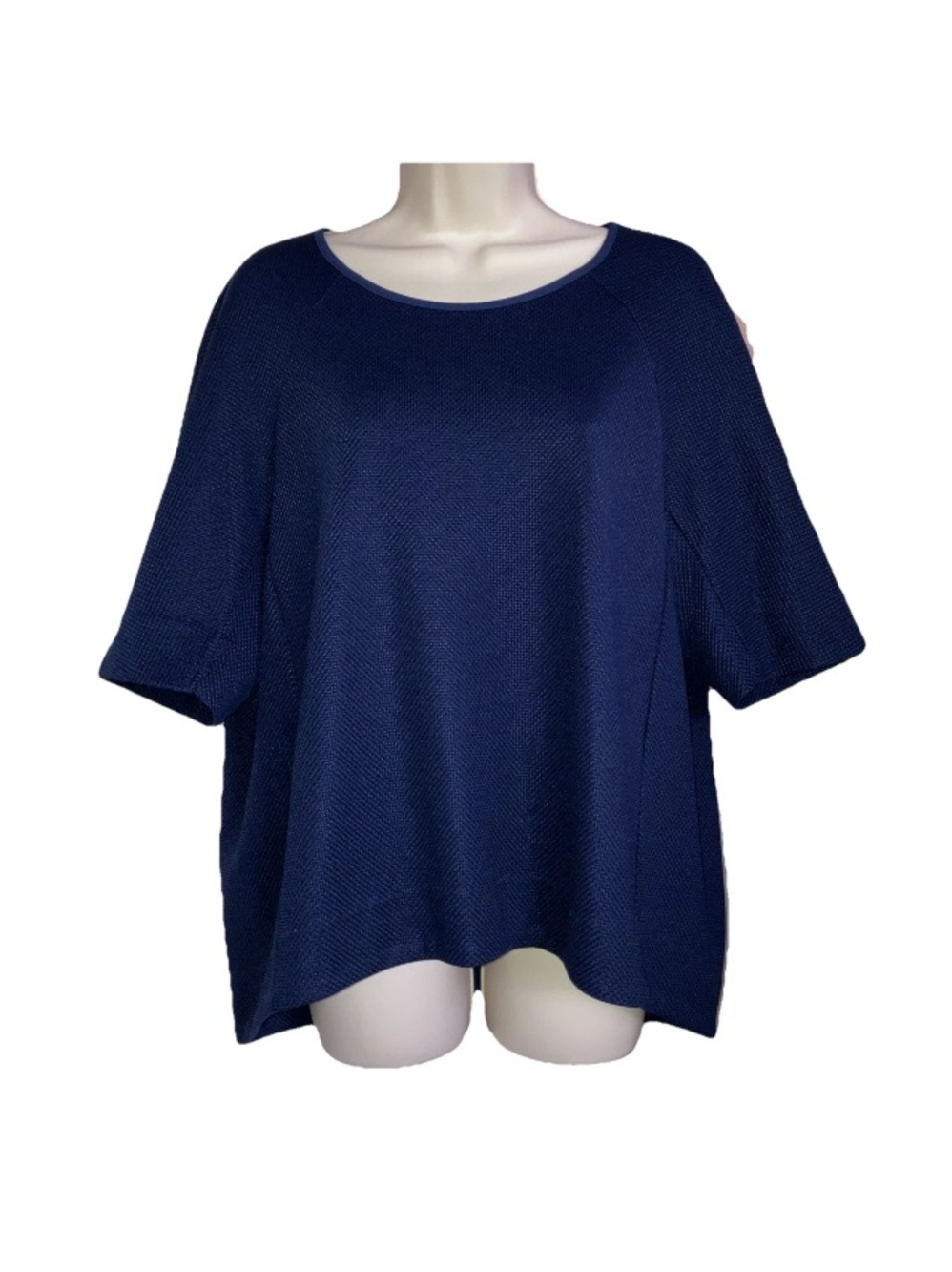 BCBG Generation Women's Blue Short Sleeves Stretchy Boxy Basic Pull Over Top L.